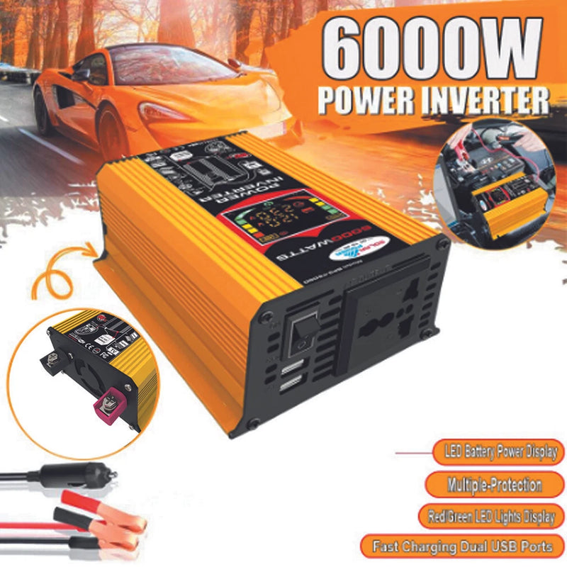 6000W Car Power Inverter LCD Display Modified Sine Wave DC 12V To AC 110/220V