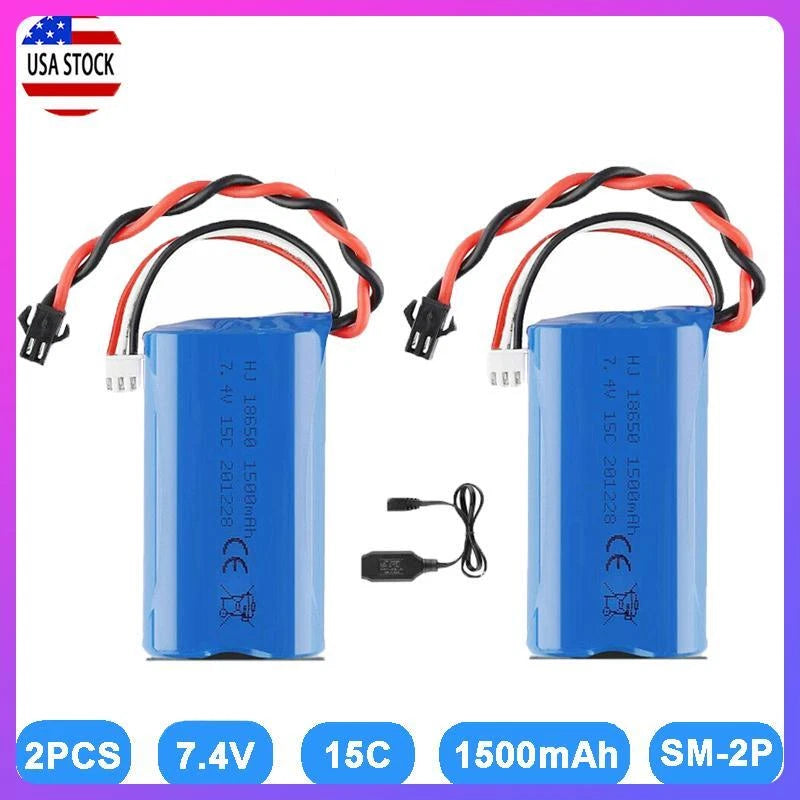 2x 7.4V 1500mAh15C SM Plug Lipo Battery + USB Charger for RC Car Boat Spare Part