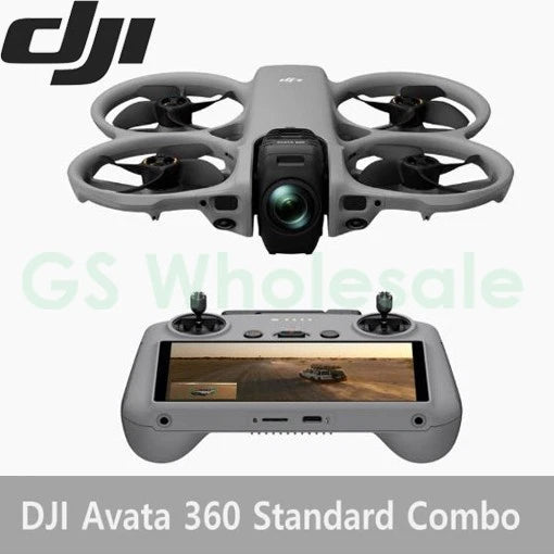 Gray DJI FPV drone with four propellers and handheld controller with 8K screen