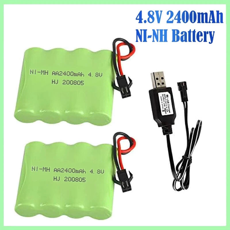 4.8V 2400mAh Ni-MH rechargeable AA battery pack with plug and leads