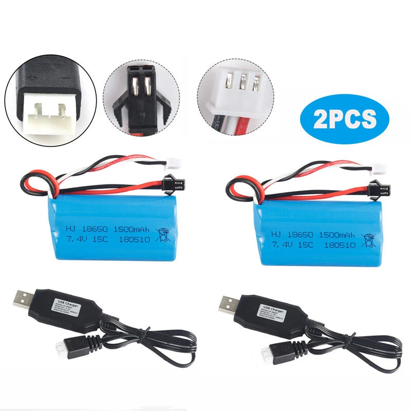 2x 15C 7.4V 1500mAh Lipo Battery SM Plug with Charger for RC Car Boat Spare Part