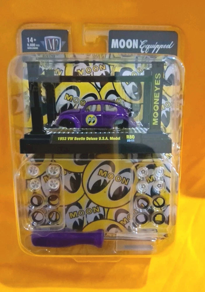 Purple M2 Machines model kit of 1953 VW Beetle DeLuxe in MOON Equipped package