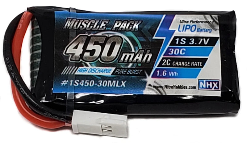 NHX Muscle Pack 1S 3.7V 450mAh 30C Lipo Battery w/ Molex Connector Battery