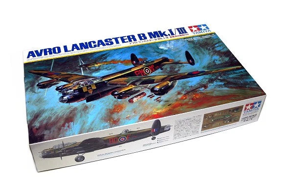Tamiya 1/48 Avro Lancaster B Mk I/III model kit box with colorful aircraft artwork