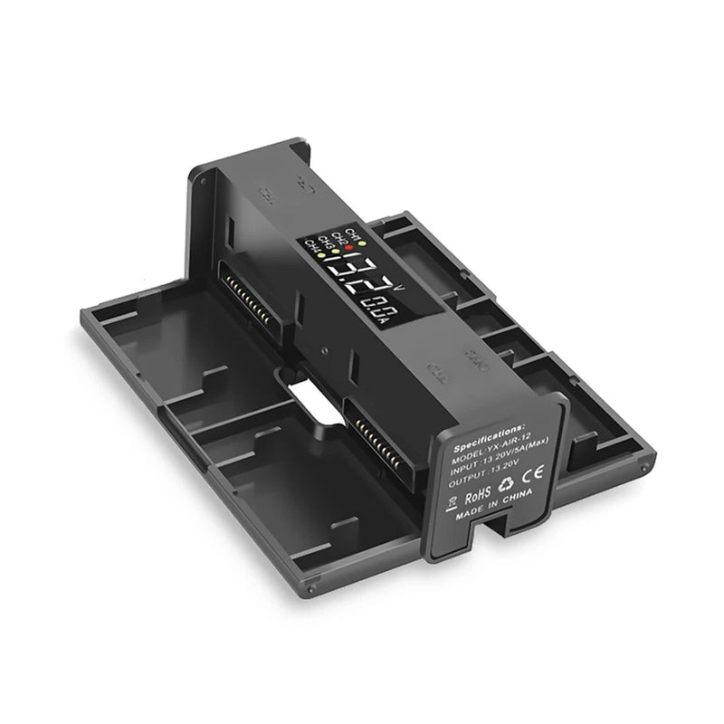 4-slot foldable battery charger hub with digital screen and charging terminals