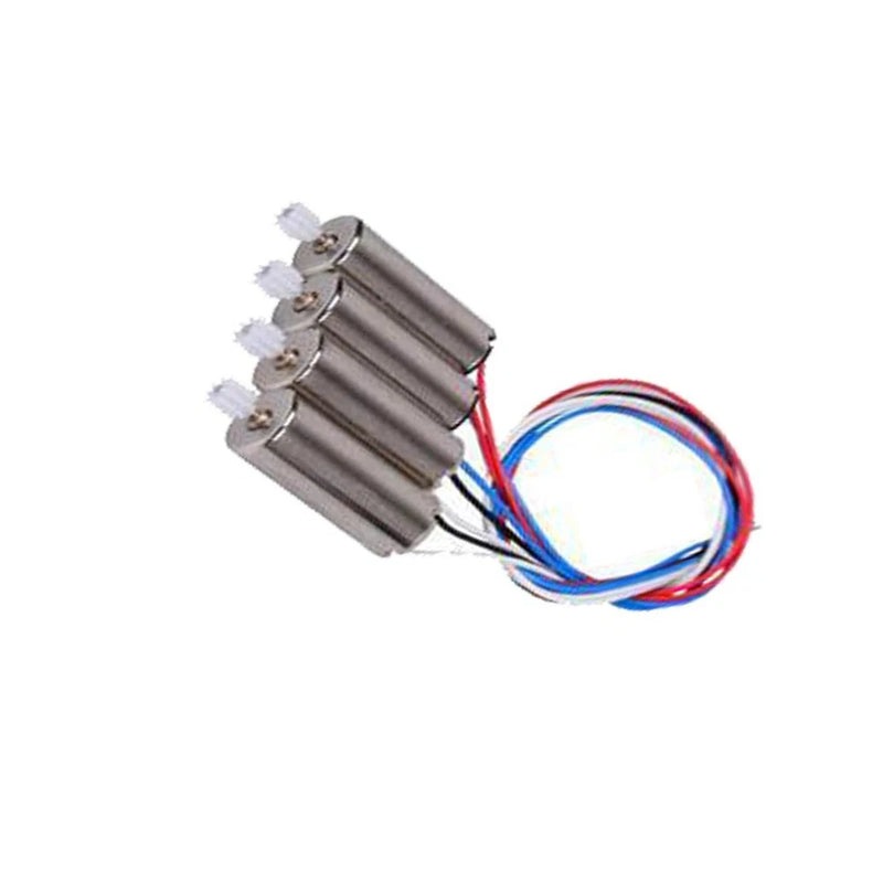 Drone accessory motor set with four cylindrical motors and multicolor wire leads