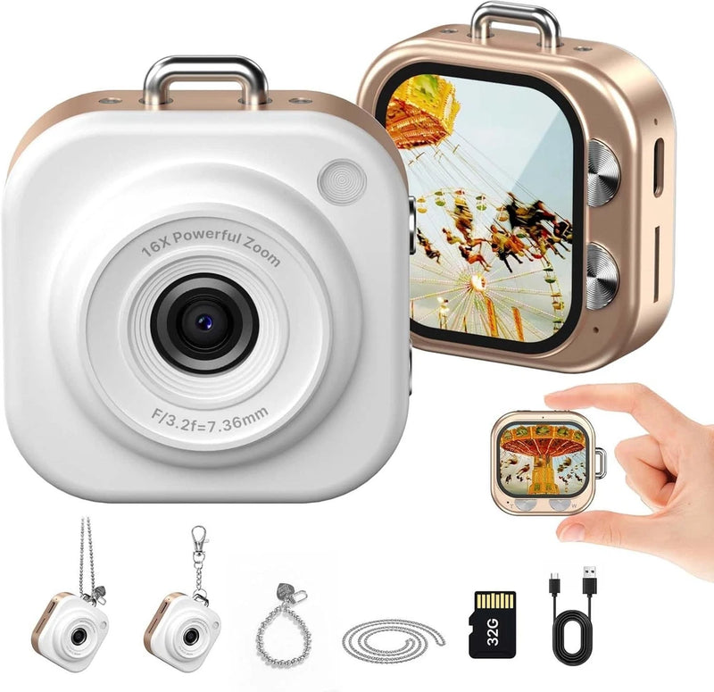 W&O Mini Digital Camera Keychain 1080p Small Portable Photo Video Camera & 32GB