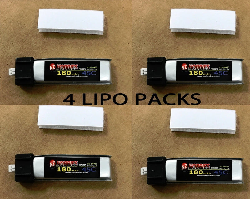 Brand New NZ HOBBIES 3.7 volt 180mAh 45C Lipo Battery 4 Packs Blade Nano QX