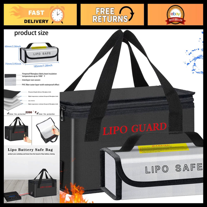 Fireproof Lipo Battery Storage Bag - 2PCS Charging Pouch for RC Batteries, Safe Battery