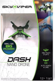 Nano drone in retail box, green and black quadcopter with four propellers