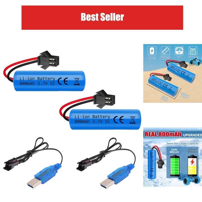 VICMILE 3.7V 800mAh Li-ion RC Battery 2-Pack with USB Chargers SM-2P Plug Battery