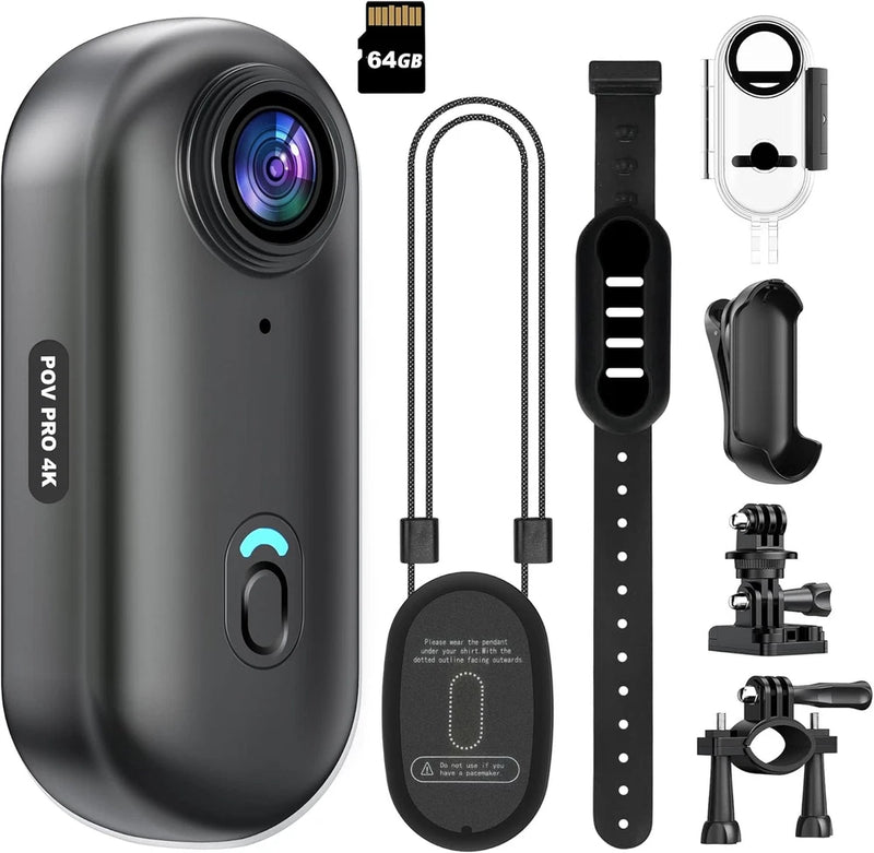 4K Mini WiFi Action Camera with 64GB, Waterproof, Helmet Mount, Portable DV