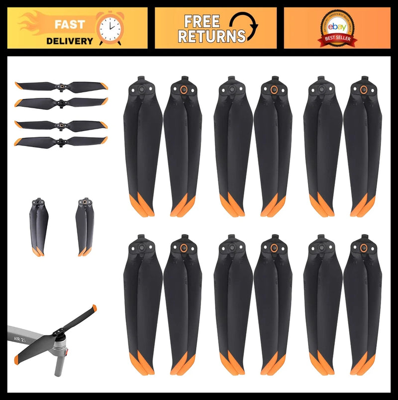 12-pack DJI Air 2S propeller blades, black with orange tips, replacement wings