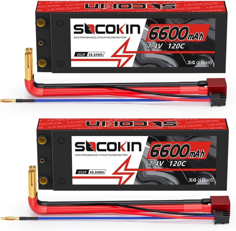 2S Lipo Battery 6600mAh 7.4V 120C Lipo Battery with 4mm Bullet T Plug Connector