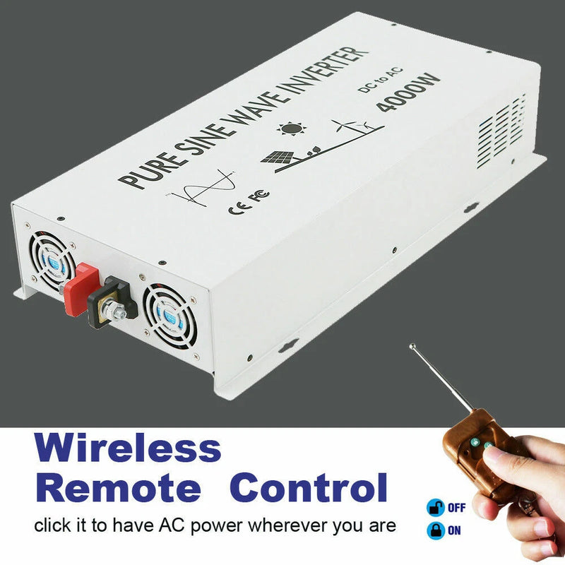 4000W Pure Sine Wave Power Inverter 12V/24VDC to 120V/220VAC Remote Control new Converter