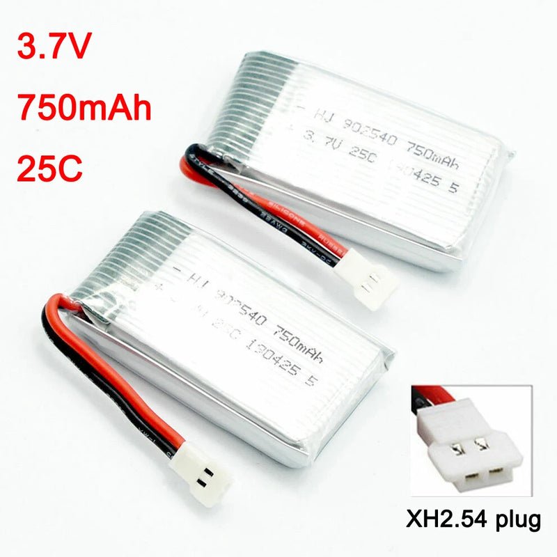 2Pcs 3.7V 1S 750mAh 25C LiPO Battery XH2.54 plug for Mini FPV Drone RC Airplanes