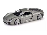 Porsche 918 Silver Spyder Closed Roof 1:24 Diecast Model Car - Welly - 24055SIL
