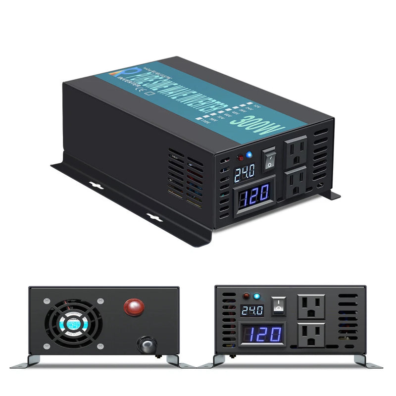 300W Power Inverter 24V DC to 120V AC Pure Sine Wave Inverter Truck RV Motorhome Converter