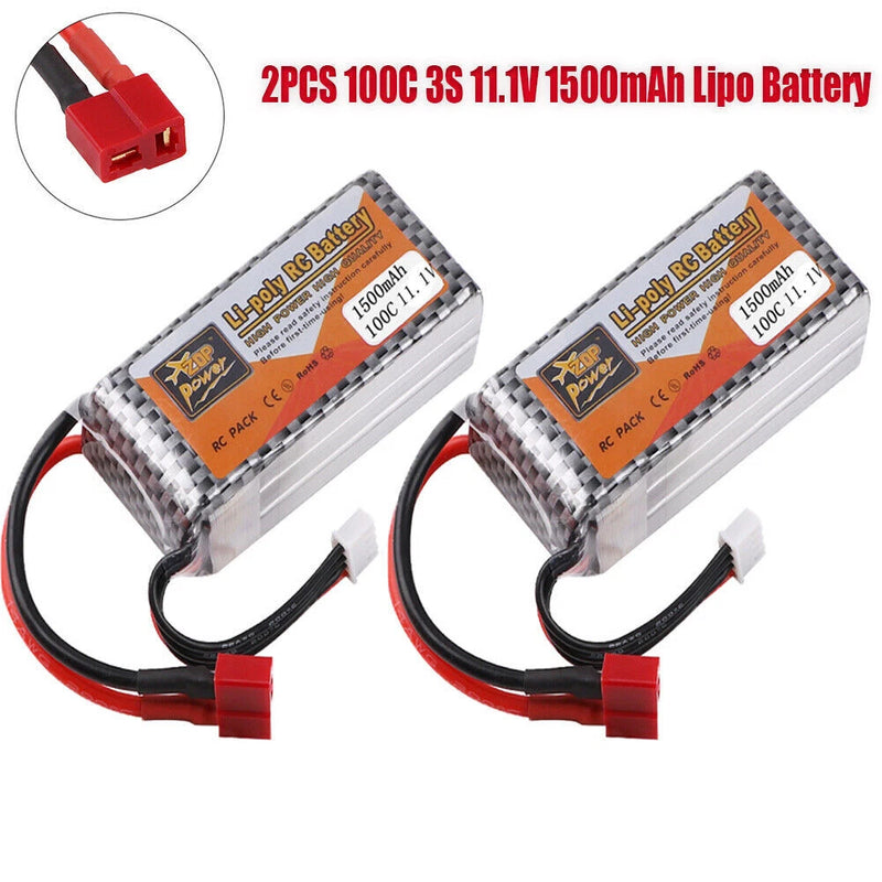2PACK 3S 11.1V 1500mAh LiPo Battery 100C Deans T Plug for RC Car Airplane Drone