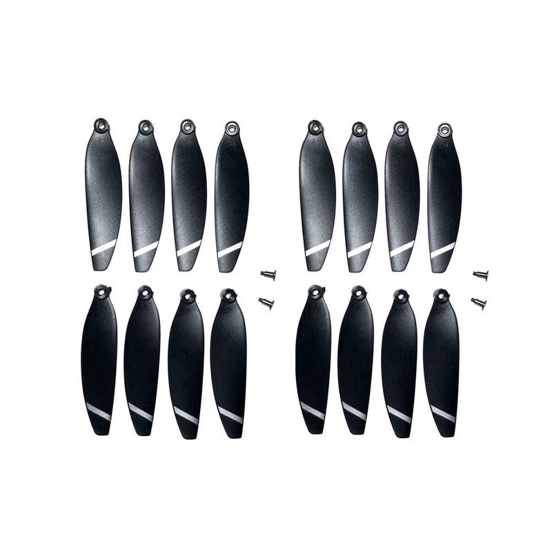 Set of eight drone propeller blades, dark gray with silver tip rings