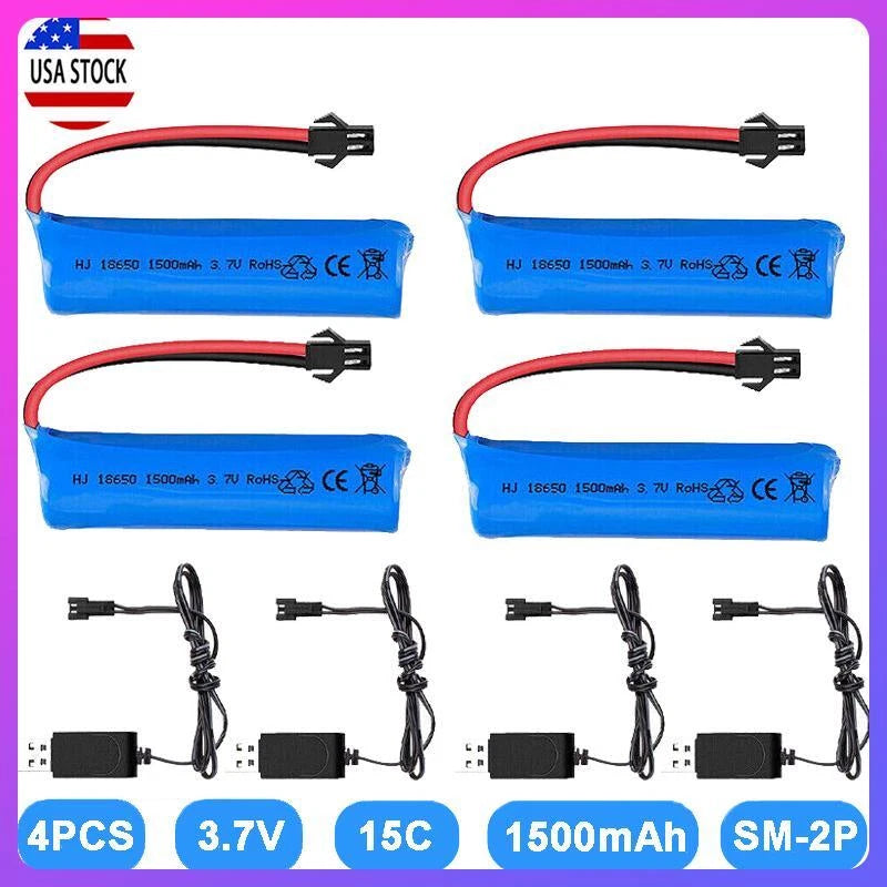 Set of four 3.7V 1500mAh Li-ion rechargeable RC batteries with cables