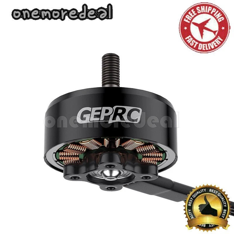 GEPRC FPV racing drone motor, black aluminum housing with exposed copper windings and wires