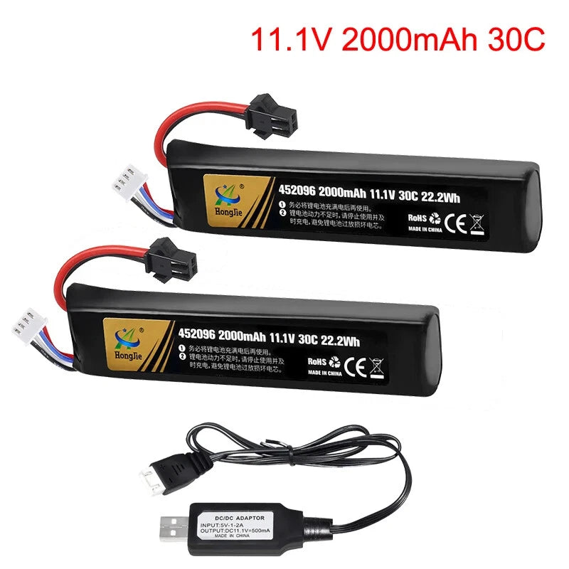 2x 11.1V 2000mAh 30C 3S SM2P Plug Lipo battery + USB for Electric Automatic Toys