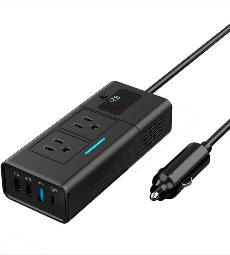 200W Car Inverter DC 12V to 110V AC Power Inverters 3 USB 1 Type-C Ports Charger