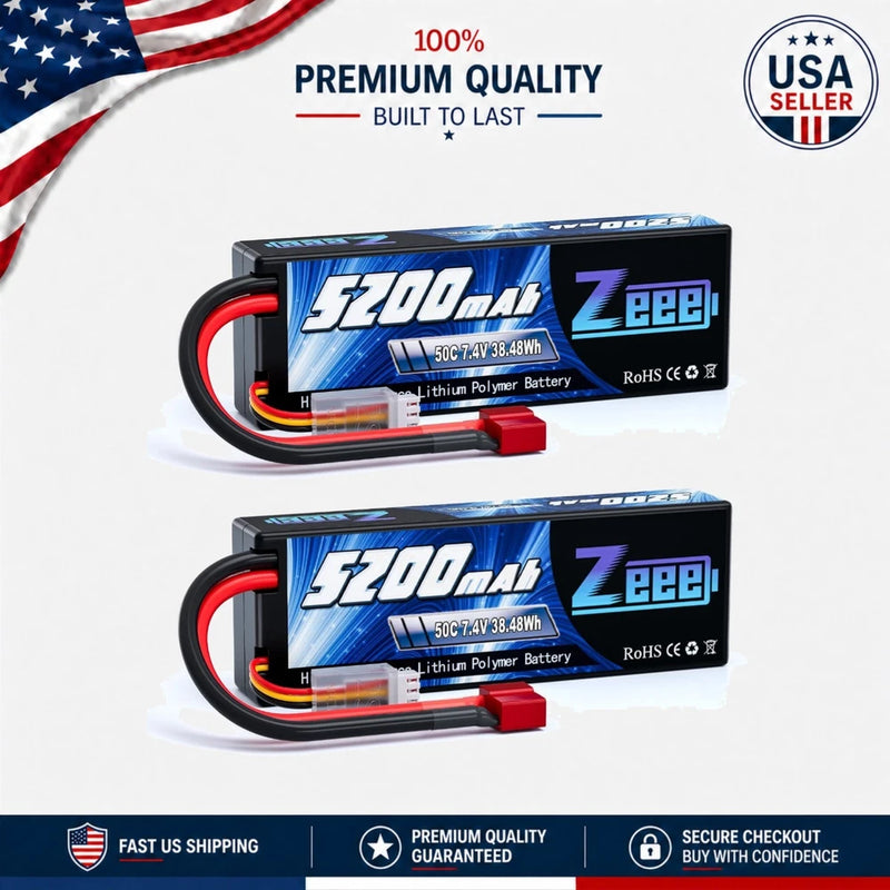 High-Performance 2S 7.4V Lipo Battery 5200mAh 50C with T Plug - For RC Racing Battery