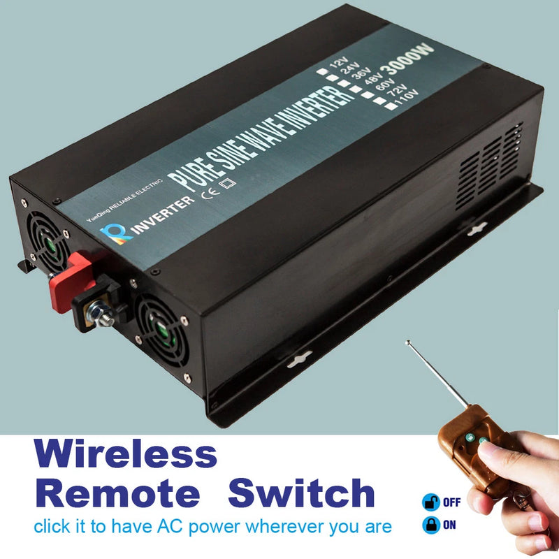 3000W Pure Sine Wave Inverter 48V to 120V Power Convert Car Camp Remote Control
