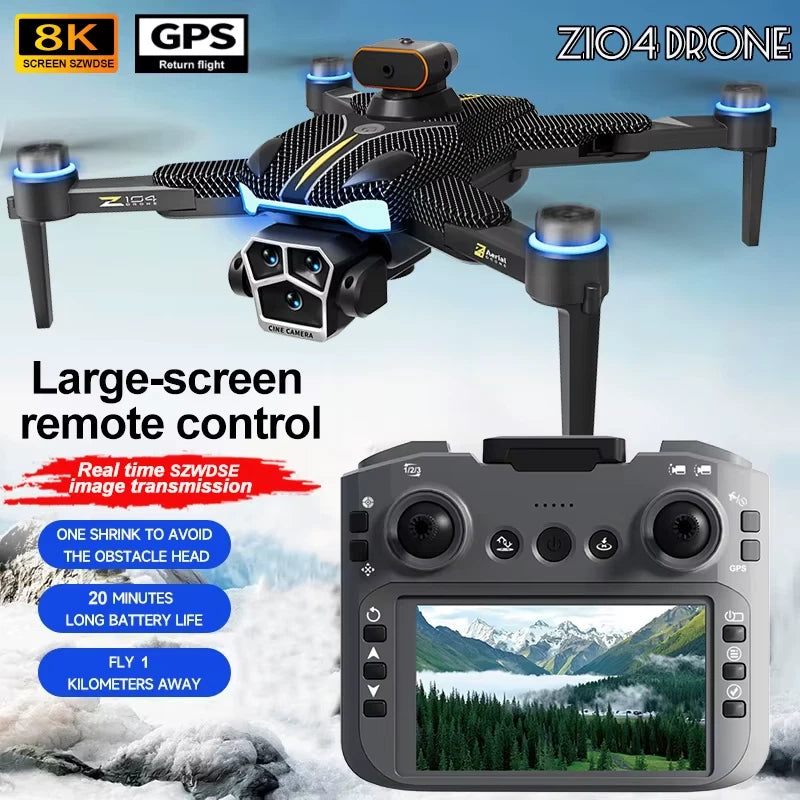 GPS drone remote controller with dual joysticks and widescreen display, compact design