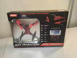 Red and black FPV drone retail box with drone and remote control graphics.