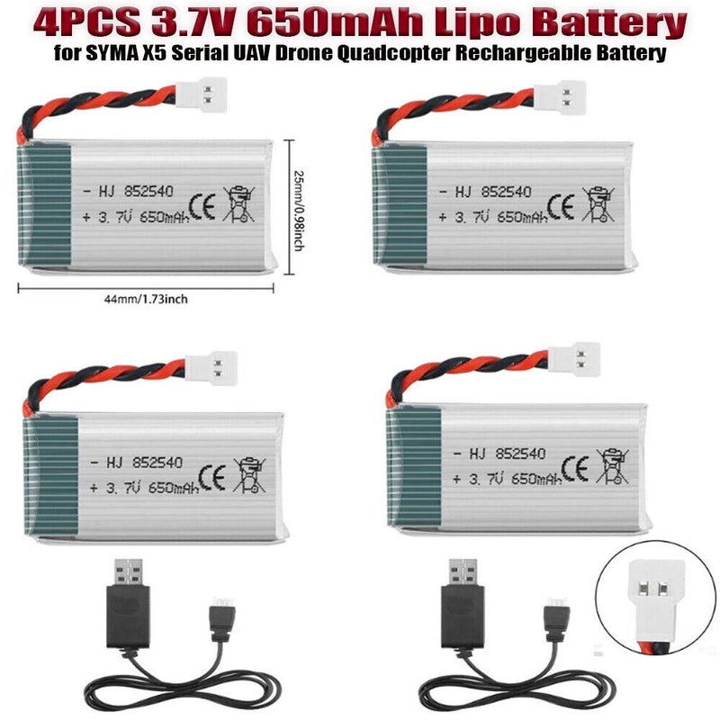 4PCS XH2.45 Plug Batteries 3.7V Lipo USB Charger and 650mAh Lipo Battery Charger