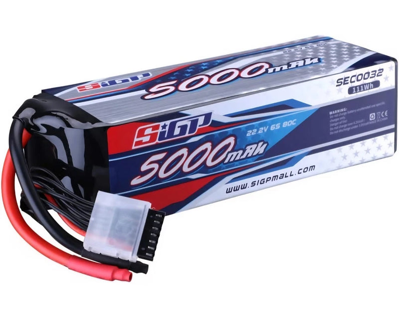 Sigp 6S Lipo Battery 5000mAh 22.2V 80C Soft Pack for RC Helicopter Airplane Battery