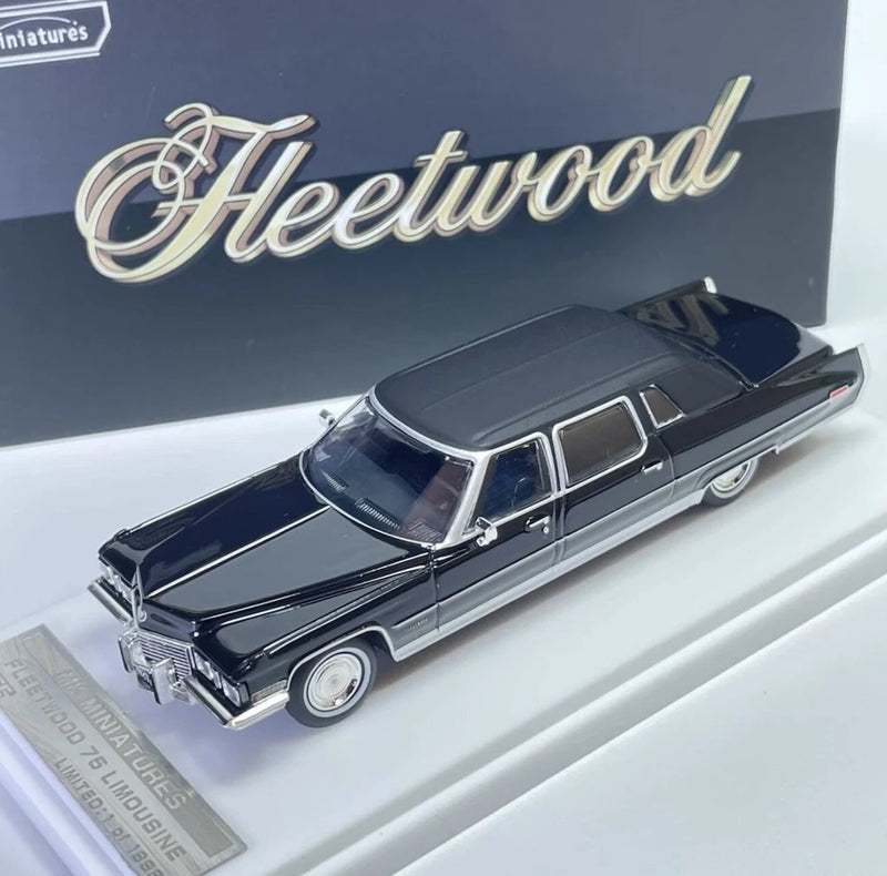 MK 1:64 Black 1972 Fleetwood 75 Luxury Limousine Model Diecast Collect Car