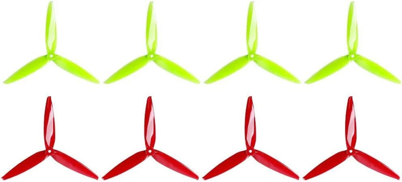 8-pack 7-inch drone propellers, yellow-green and red three-blade sets