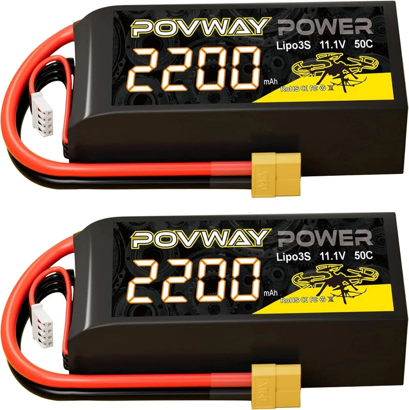 3S Lipo Battery 50C 2200mAh 11.1V Shorty Lipo Battery Pack with XT60 Plug for RC