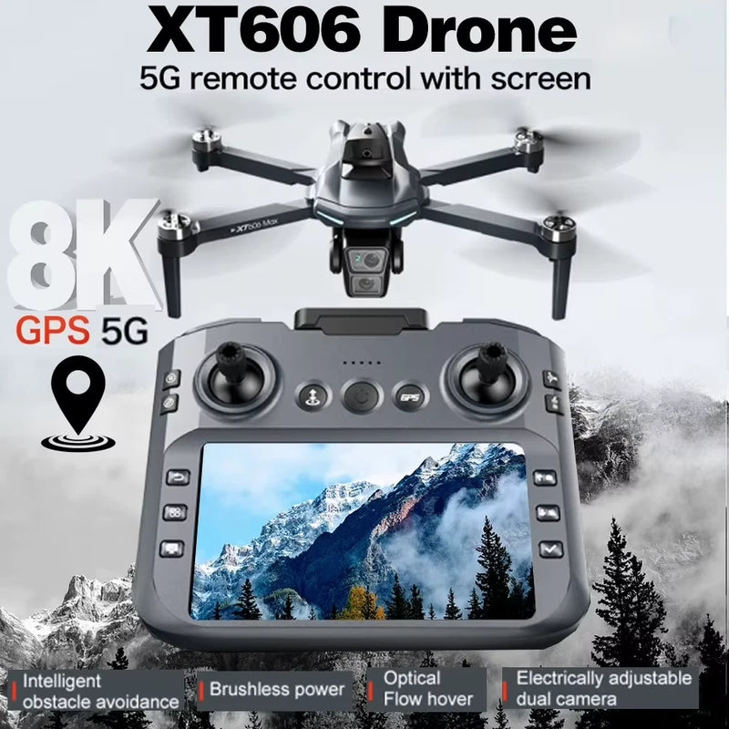GPS FPV quadcopter drone with 4 rotors and remote controller screen