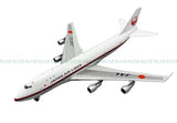 White Japan Airlines Boeing 747-100 model airplane with red tail and landing gear