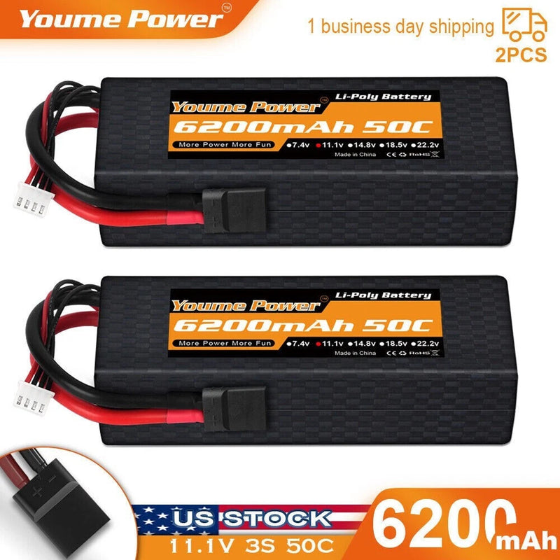 2pcs 11.1V 6200mAh 3S LiPo Battery Hard case TRX for Rc Tr Car Truck Buggy Boat Battery