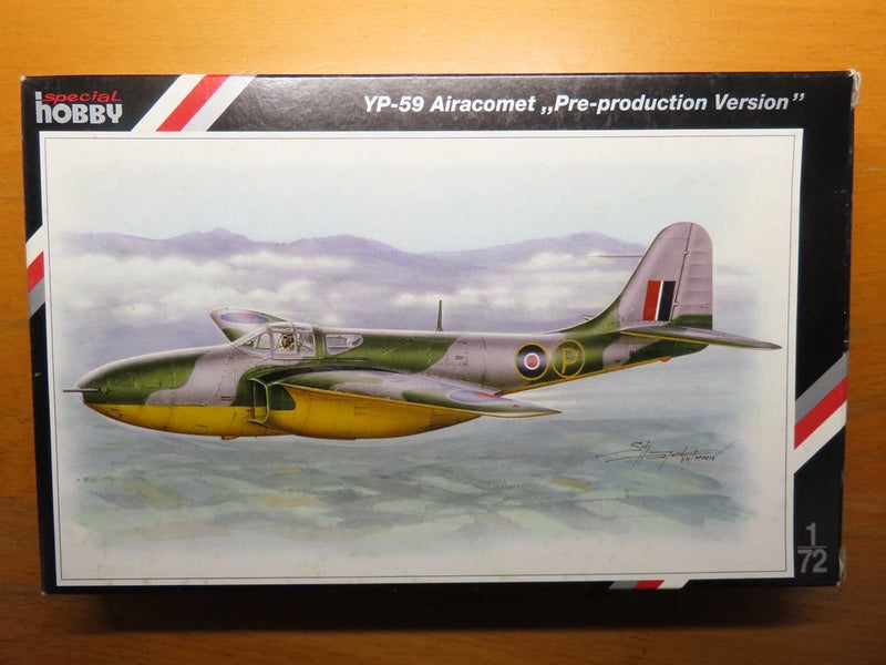 1/72 scale YP-59 Airacomet pre-production model kit box with airplane artwork