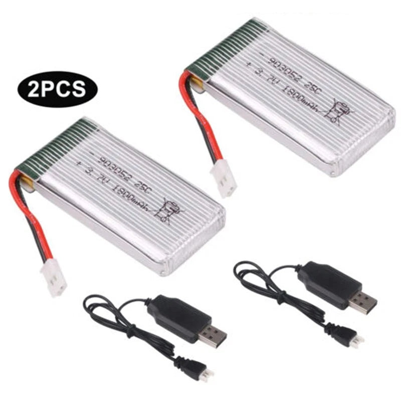 2 Pack 3.7V 1800mah Lipo Battery 25C XH2.54 Plug w/ USB Charger for RC Drone