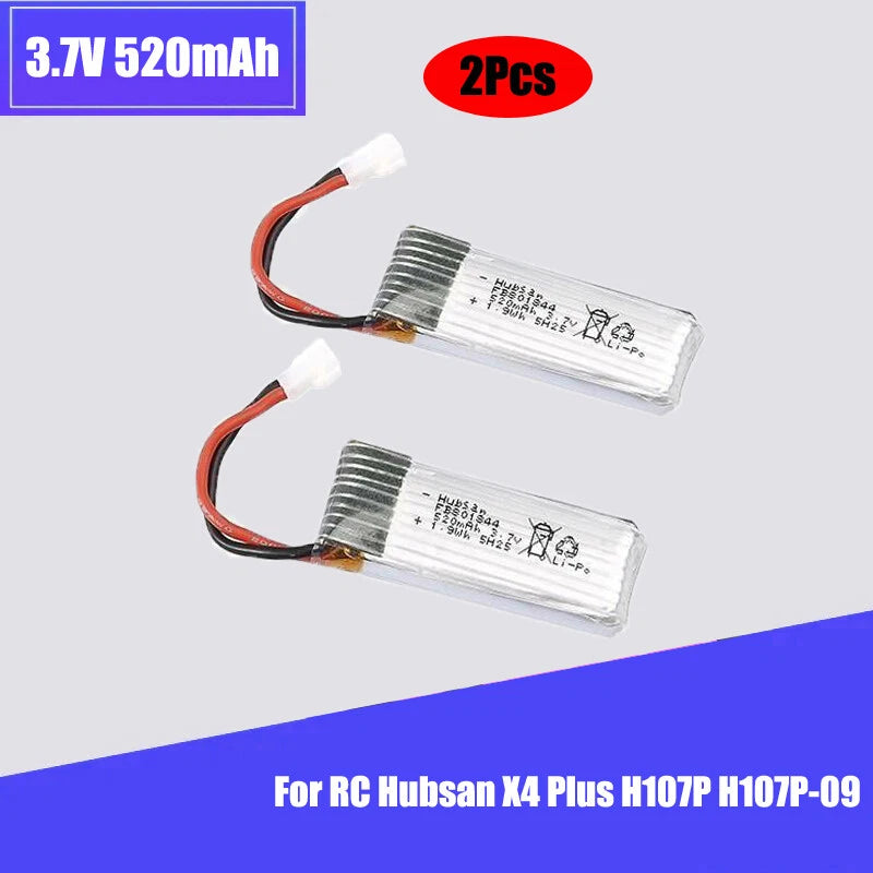 Two-pack 3.7V 520mAh LiPo drone batteries with orange/black leads