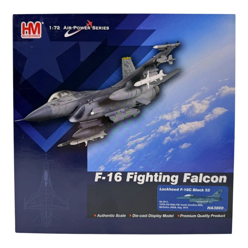 Gray F-16 Fighting Falcon die-cast model in retail box, 1:72 scale