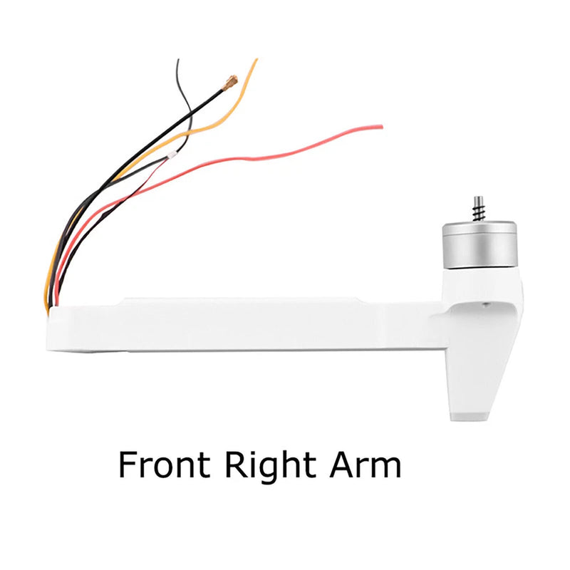 White drone front right motor arm accessory with attached wiring and motor housing