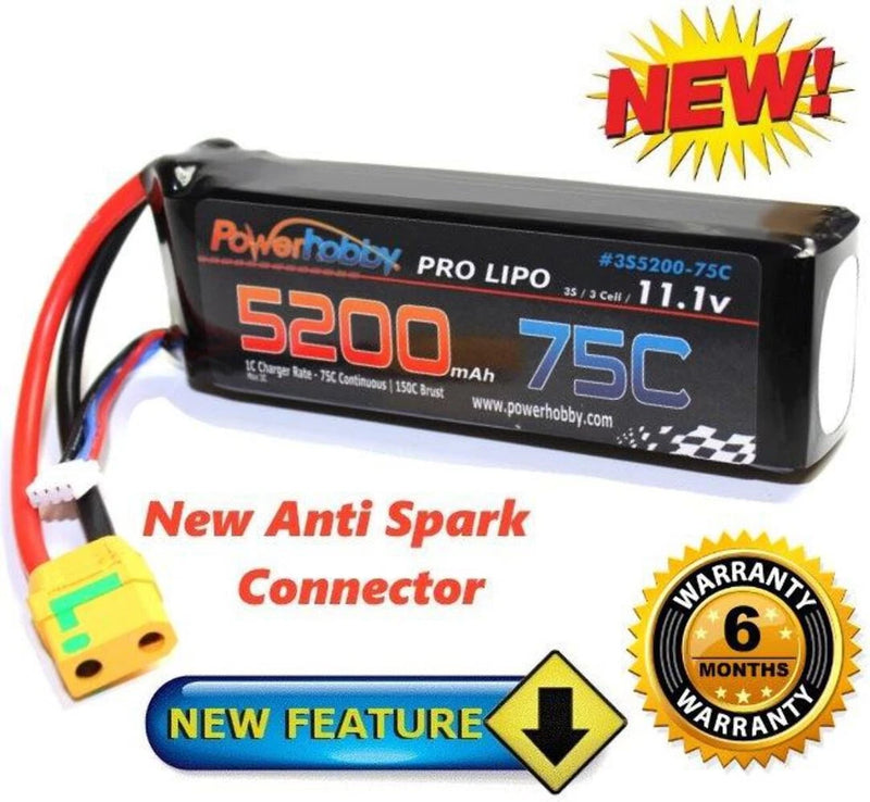 5200mAh 3S 11.1V 75C LiPo Battery XT90 Plug 3-Cell Powerhobby PHB3S520075XT90 Battery