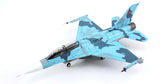 Light blue and dark gray F-16A Viper aggressor fighter jet model with landing gear