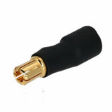 Black banana plug adapter with gold bullet connector tip, 8mm to 6mm