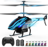 Kids remote control helicopter with blue LED lights, remote, and two batteries