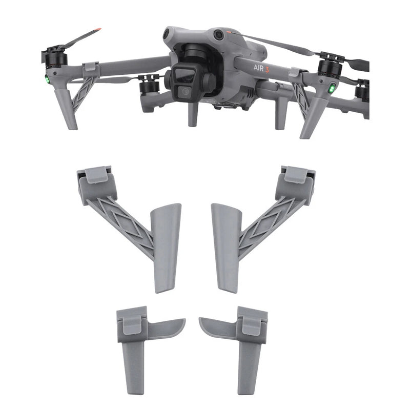 Gray triangular drone landing gear legs with anti-skid feet